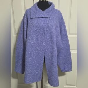 Eileen Fisher Italian Yarn Alpaca Wool Blend Chunky Knit Sweater Jacket Size L